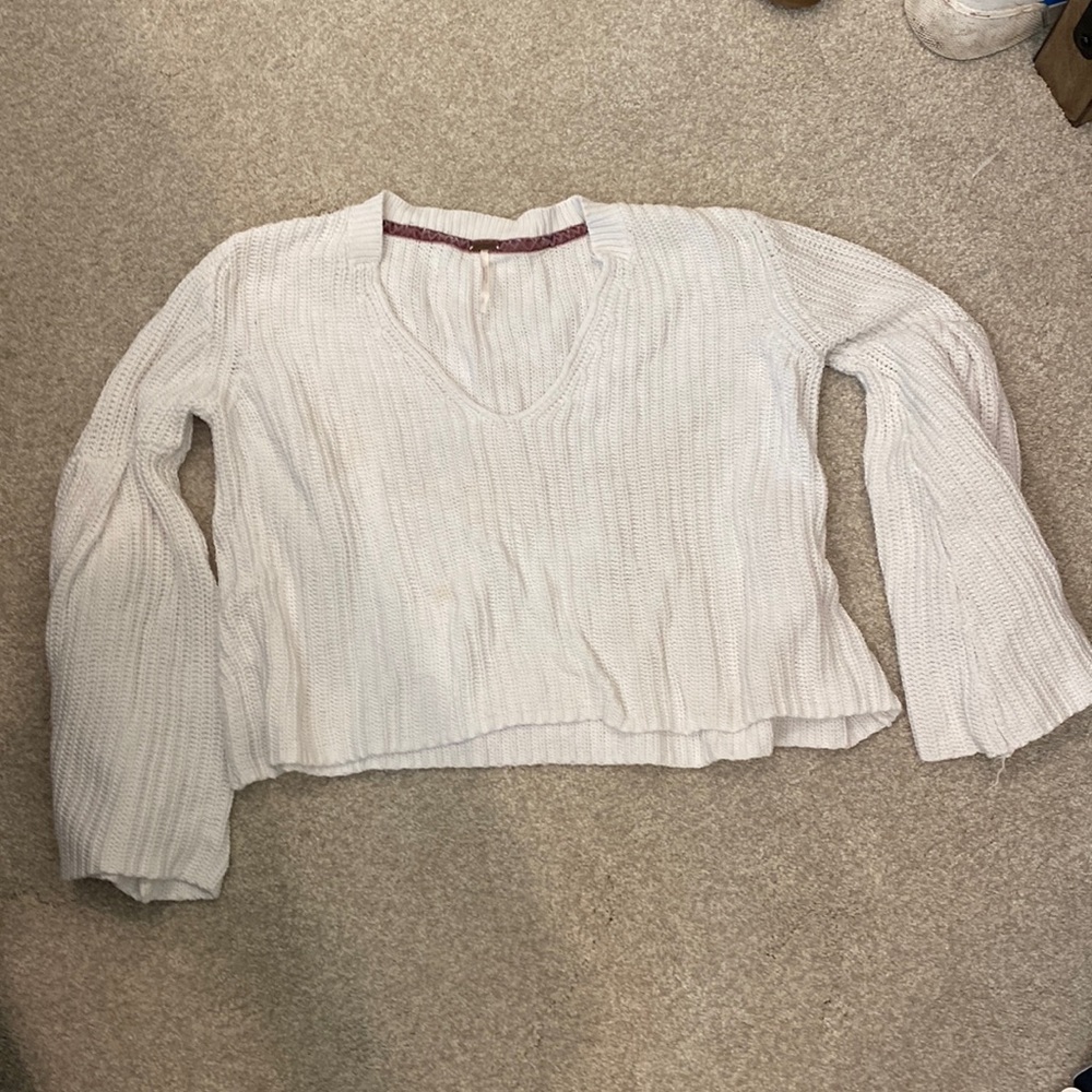White Free People Wide Sleeve Knit Cropped Sweater